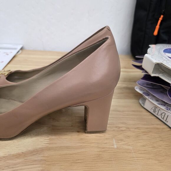 Tory Burch 'Raleigh' Leather Pump Logo Toe - Blush Oak - Size 7 - Picture 5 of 11